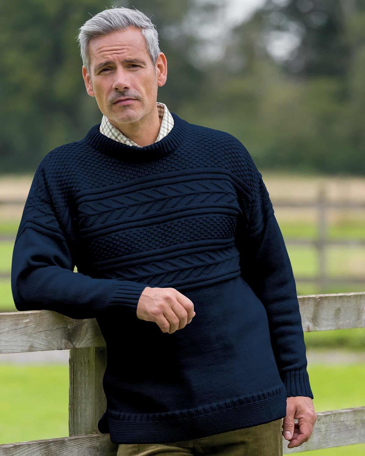 Mens Guernsey Sweater knitted from pure wool. Generously sized.